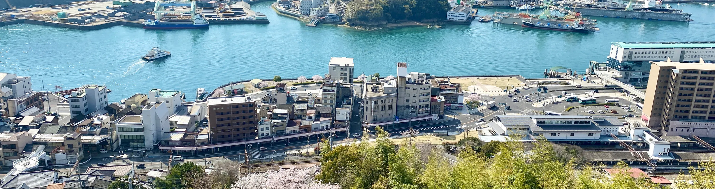 尾道の市街地と海を見下ろした風景写真